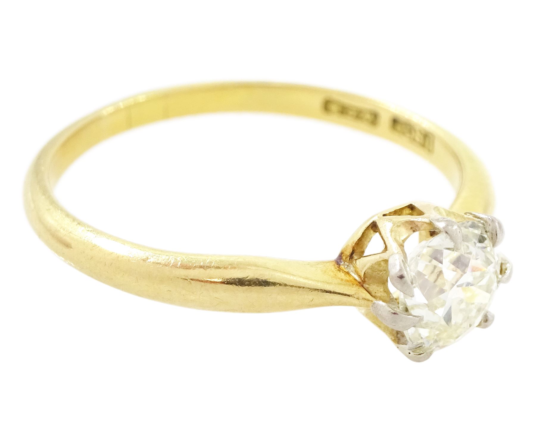 Early to mid 20th century diamond single stone ring, single old cut diamond of approx 0.65 carat, stamped 18ct