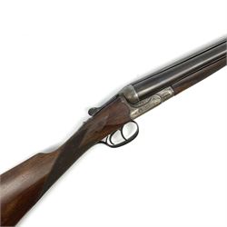 Harrods Ltd. Brompton Road London (Retailer) 12-bore side-by-side boxlock non-ejector sporting gun, 75cm barrels, walnut stock with chequered grip and fore-end and thumb safety, serial no.015, L118.5cm overall SHOTGUN CERTIFICATE REQUIRED