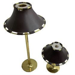 Anna Ehrner (Swedish 1948-) for Ateljé Lyktan - 1980s brass standard lamp with leather shade (H135cm); and matching table lamp (H67cm)