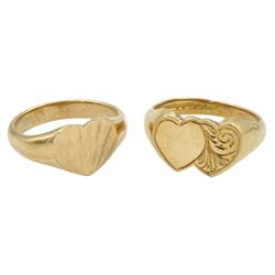 Two 9ct gold heart design rings, both hallmarked