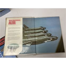 Ten books of predominantly military aircraft interest including Aircraft Anatomy World War Two, Hurricane Messerschmitt, The Avro Lancaster, The Luftwaffe Album, Encyclopaedia of Aircraft of WWII etc; together with a scrap album of WW2 newspaper cuttings