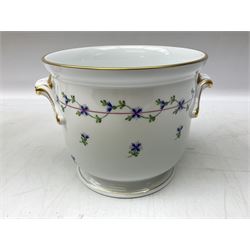 Herend Hungary pierced basket, decorated with butterflies and floral sprigs, and a Herend Hungary jardinière with floral decoration and gilt detail, jardinière H14.5cm