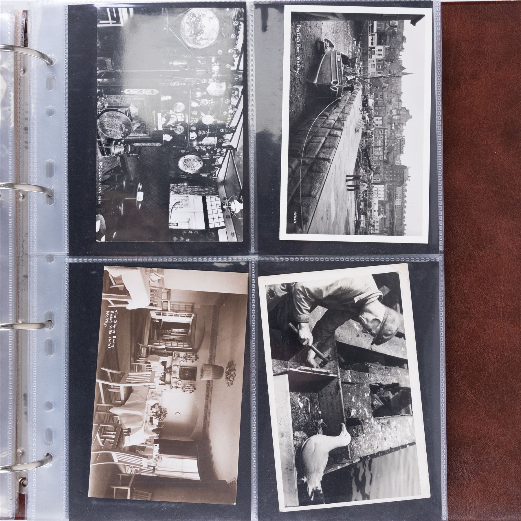 One-hundred and seventy two early 20th century Whitby view postcards, including a detailed collection documenting the destruction of Whitby following the bombardment by the German Fleet in 1914, a selection depicting the construction of the pier extensions, the opening of the new river drawbridge, a re-enactment of the medieval tradition of building the 'Penny Hedge' and the 1932 flooding of the town centre, together with a selection depicting social events at Spa, all housed within a Stanley Gibbons Picture Postcard Album