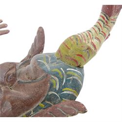 Carved folk art mask, modelled as a merman, hand painted, H50cm 