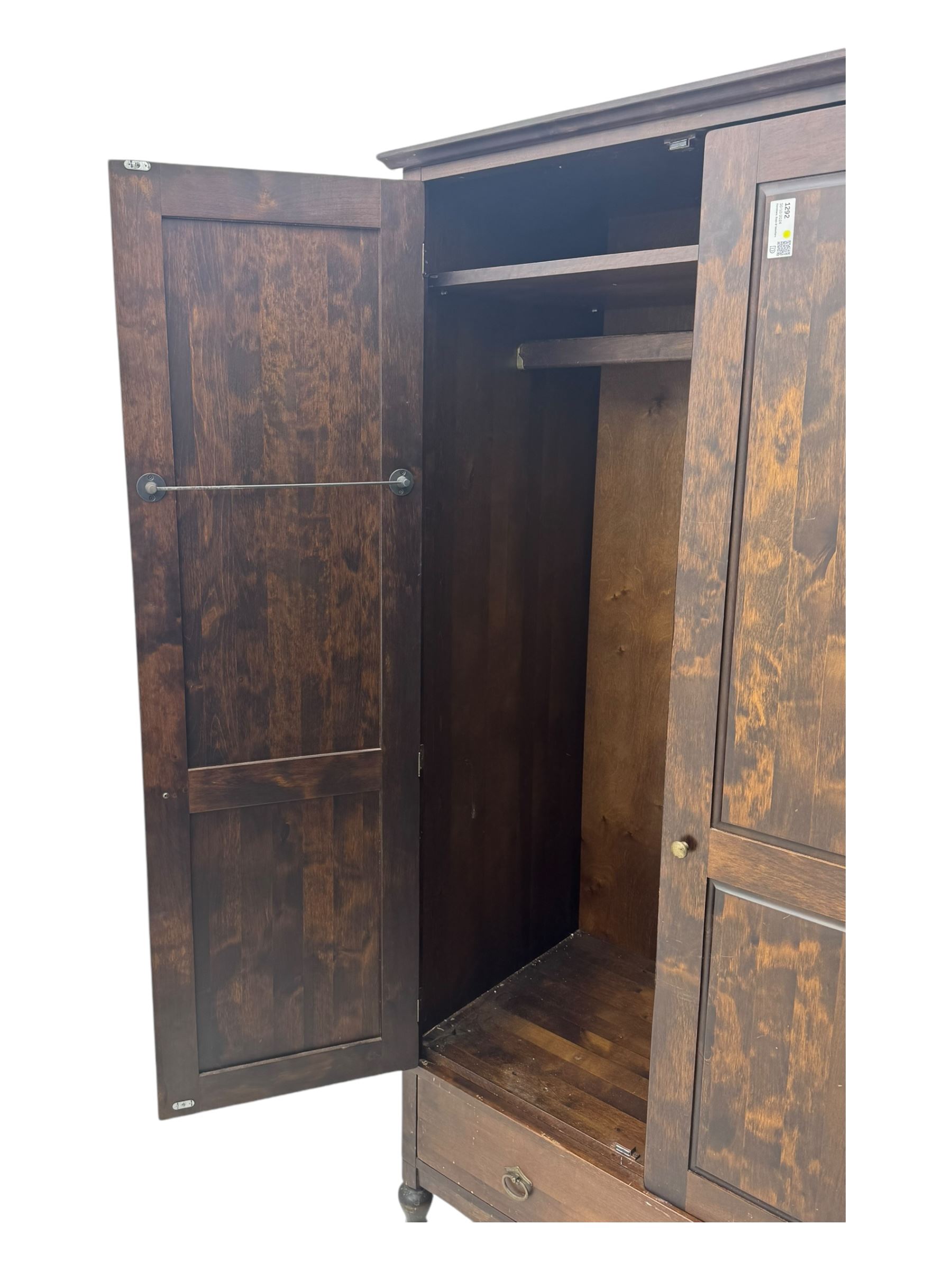 Marks & Spencer - dark wood double wardrobe, fitted with single drawer, on turned feet