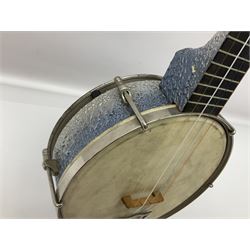 John Grey & Sons banjolele with unusual all over mottled blue and silver textured finish L57cm; in carrying case