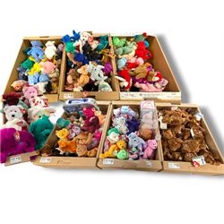 Large collection of TY Beanie Babies, including Princess the Bear, set of thirty two 2002 Fifa World cup bears, etc, mostly with tags in tag protectors, in seven boxes