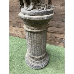 Romeo & Juliet - cast stone garden figure raised on circular fluted column - THIS LOT IS TO BE COLLECTED BY APPOINTMENT FROM DUGGLEBY STORAGE, GREAT HILL, EASTFIELD, SCARBOROUGH, YO11 3TX