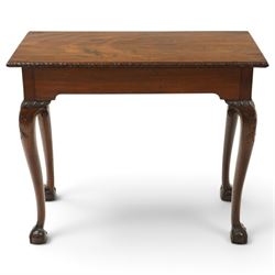 George I carved mahogany side table, adapted from a card table, the rectangular top with f...