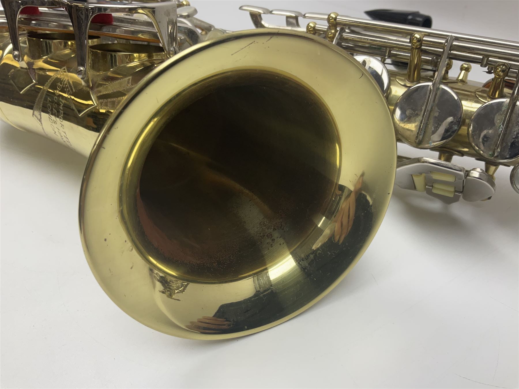 Czechoslovakian Boosey & Hawkes Powertone alto saxophone, serial no.125362; in fitted carrying case with crook