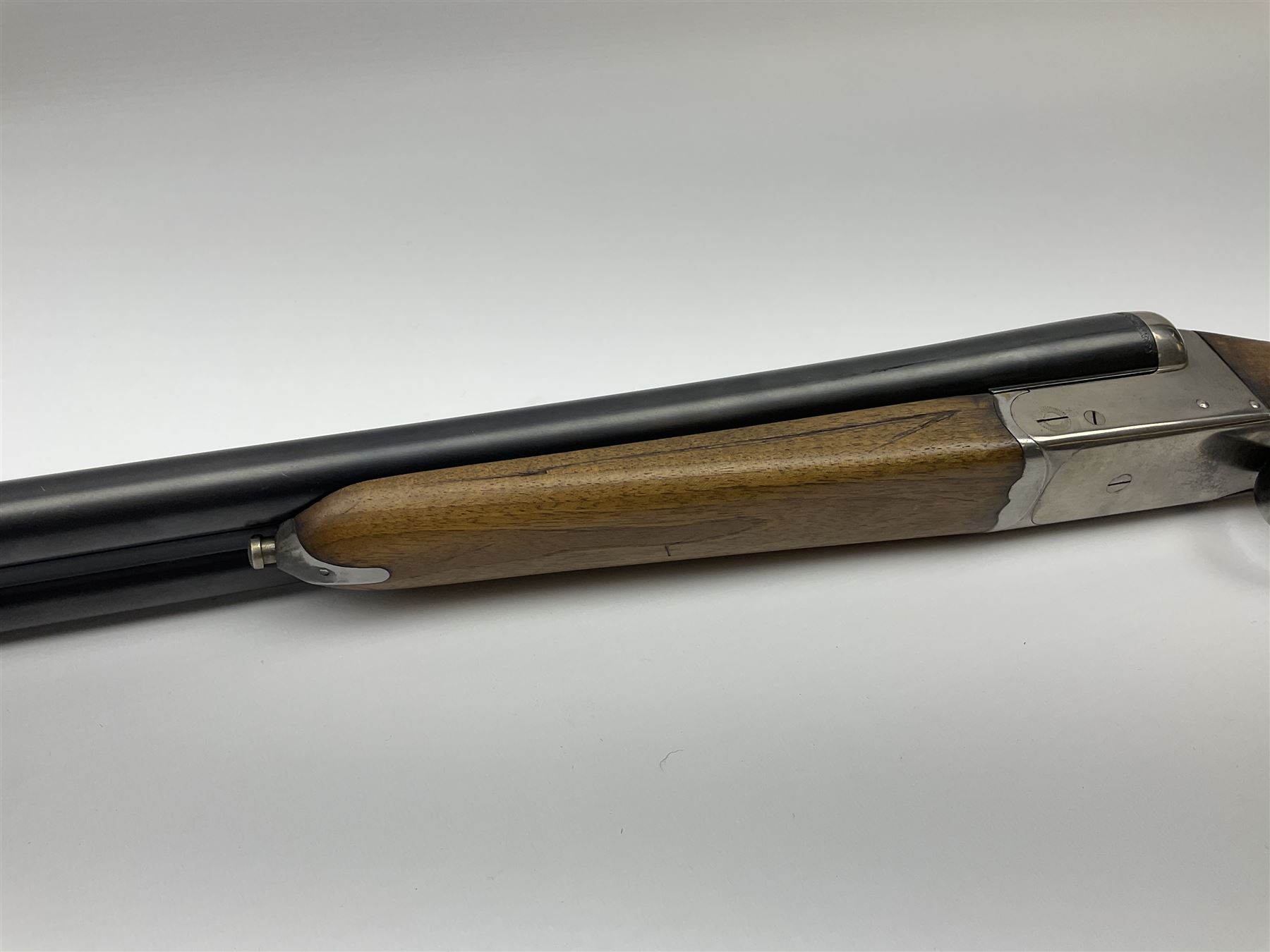 Spanish Master 12-bore side-by-side double barrel boxlock ejector sporting gun, 70.5cm barrels, pale walnut stock with chequered grip and plain fore-end and thumb safety, serial no.130828, L113cm SHOTGUN CERTIFICATE REQUIRED