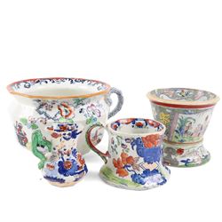 Collection of 19th century Masons ironstone ceramics, comprising cider mug, incense burner...