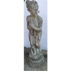 Composite stone figure of classical style woman on plinth, H136cm