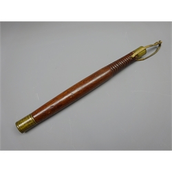  Georgian mahogany Truncheon, ribbed grip with brass mounts and leather hanging loop,  L41.5cm  