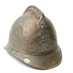 19th century French brass fireman's helmet inscribed 'Sapeurs Pompiers de Chaon'