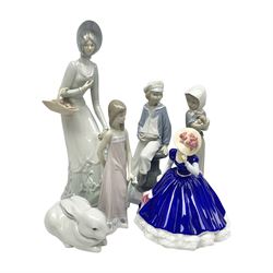  Three Lladro figures comprising Rabbit no 5904, Sarah no 5647 and Boy with Boat together with three other figures 