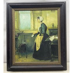 After Sir Thomas Lawrence (British 1769-1830): Mr and Mrs John Julius Angerstein, oil on canvas unsigned, titled on the mount 58cm x 49cm; After Domenico Induno (Italian 1815-1878): The Letter, oil on canvas signed 58cm x 49cm (2)