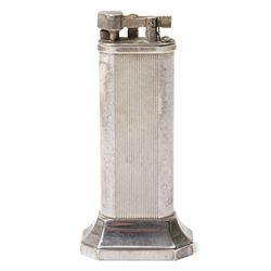 Dunhill - tallboy table lighter, silver-plate with reeded decoration and engine-turned bod...