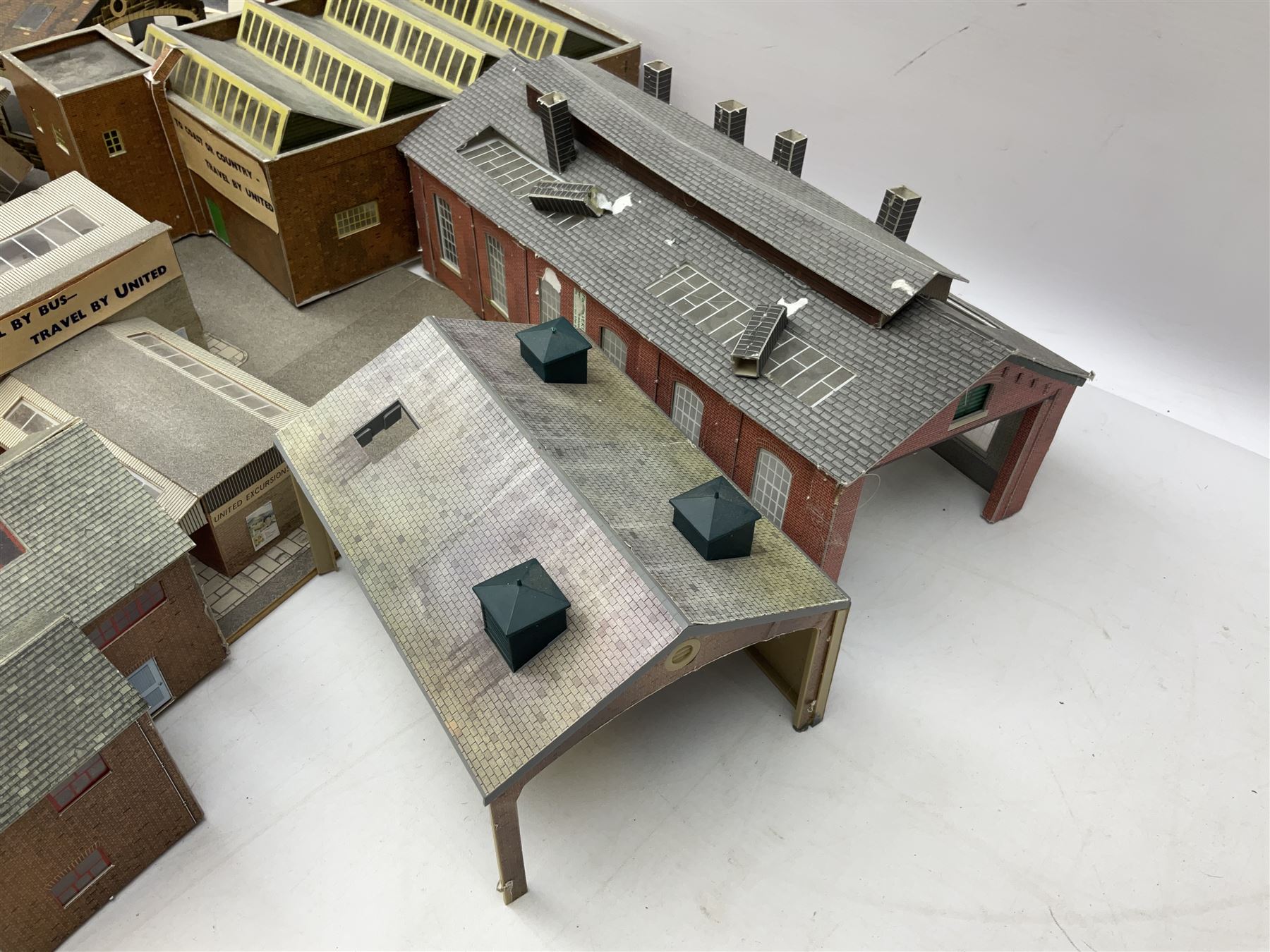 Quantity of model houses, framed print, coal E & J Mining Memories Morris Minor figures etc