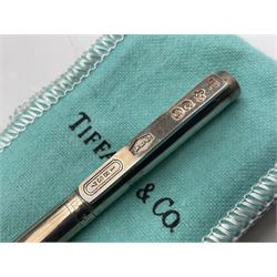 Tiffany & Co silver ballpoint pen, stamped 925, with pouch, L8.5cm