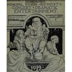  Richard Edward Clarke (British 1878-1954): 'Scarborough Municipal School Old Boys FC Concert', original pen and ink artwork poster signed and dated 1912,  37cm x 31cm Notes: Clarke who studied at Scarborough School of Art, where he later became acting headmaster 1916-1920 after Albert Strange, was active in supporting boys clubs in the town and taught boxing about which he wrote and illustrated books  