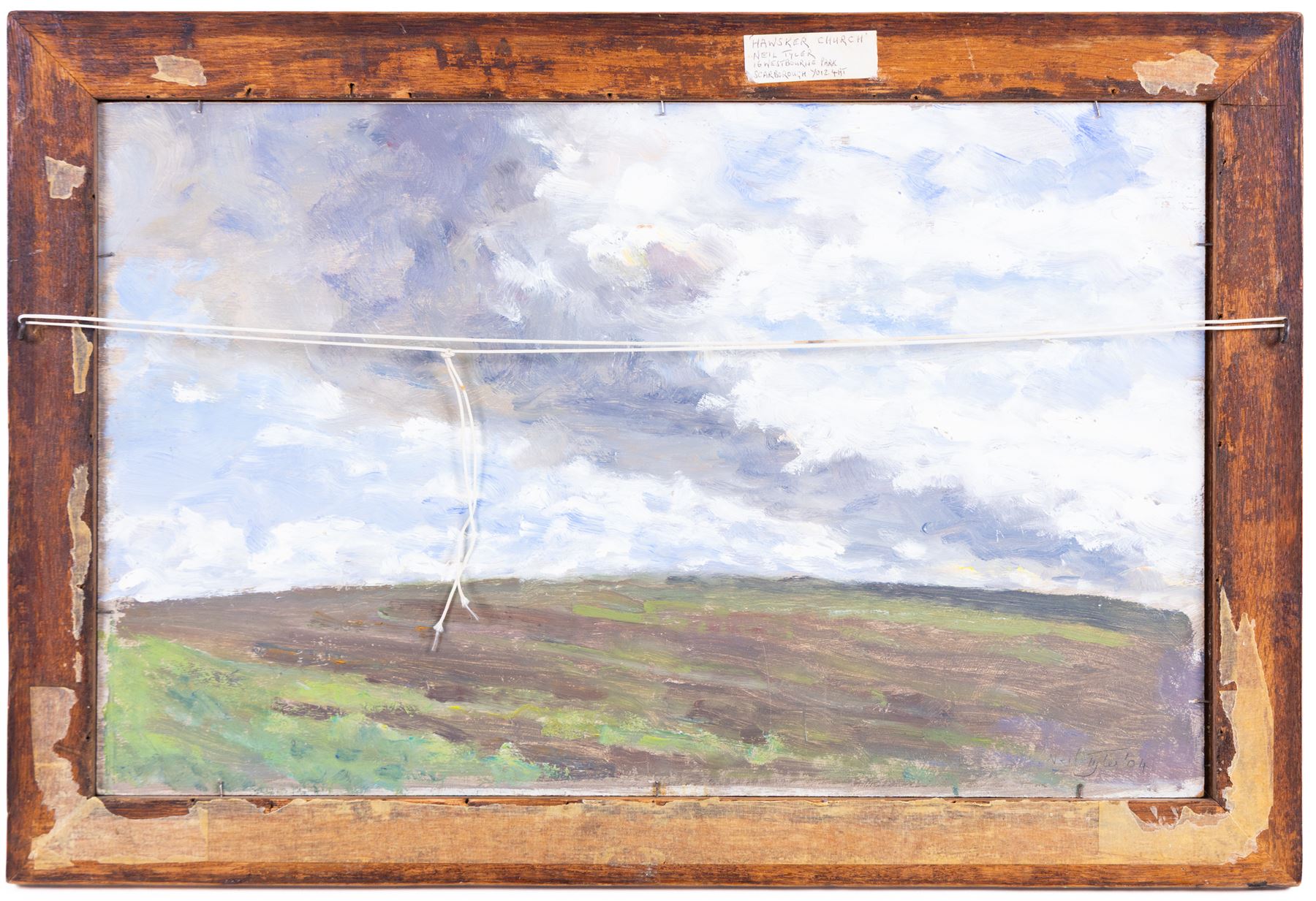 Neil Tyler (British 1945-): 'Hawsker Church', oil on board signed and titled, landscape sketch verso 29cm x 48cm