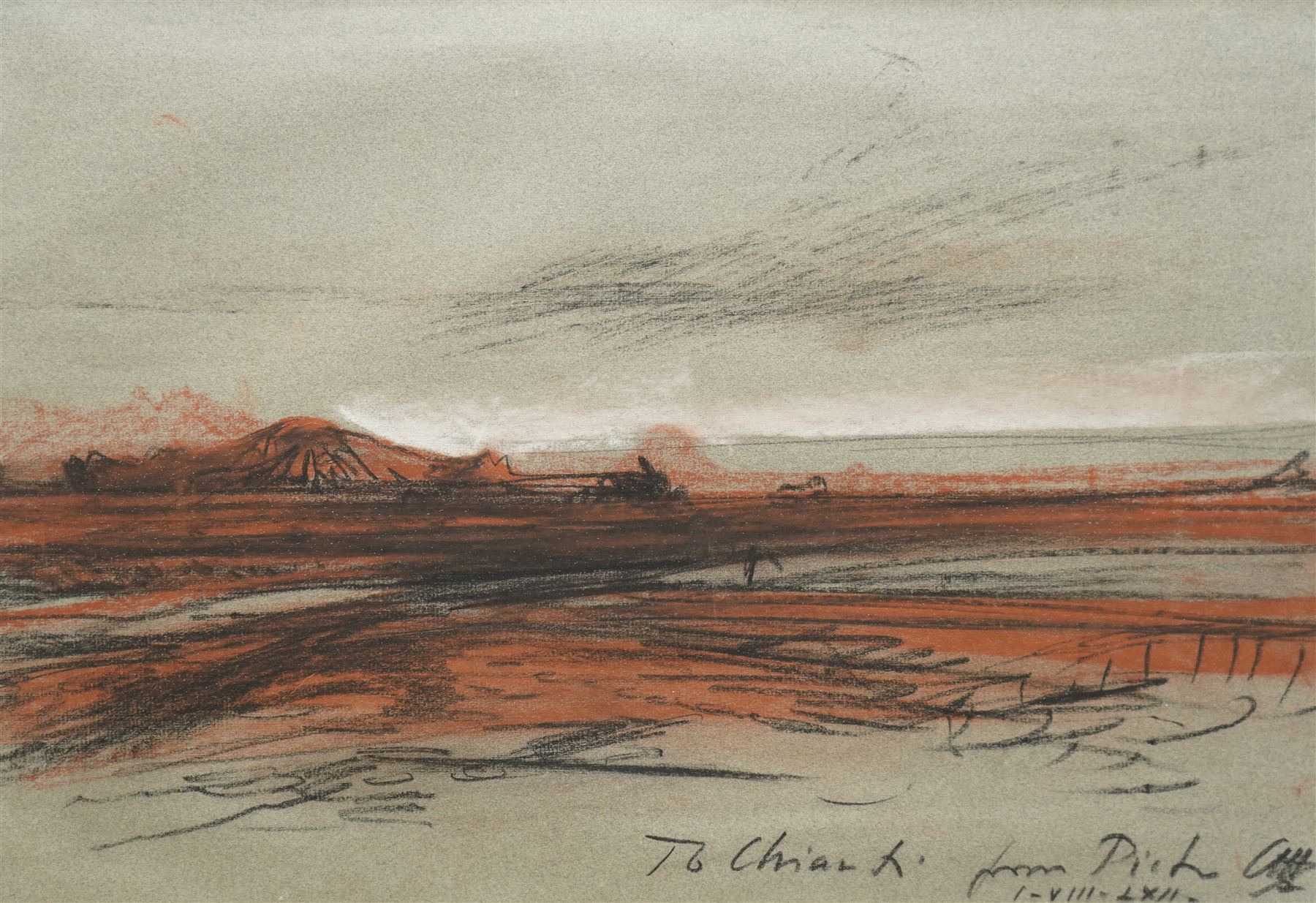 Pietro Annigoni OMRI (Italian 1910-1988): Landscape, charcoal and red chalk signed and inscribed 30cm x 44cm