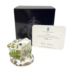 Royal Crown Derby Toad paperweight, limited edition 2448 of 3500, with gold stopper and printed marks beneath, boxed with certificate, H7cm