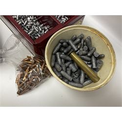 Assorted gun cleaning equipment including .303 brass oil bottle and boxed Webley Cleaning Kit etc; together with quantity of various calibre bullets for reloading 