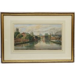 William Frederick Austin (British 1833-1899): 'The Old Silk Mill Derby' from the River Derwent, watercolour signed titled and indistinctly dated 22cm x 40cm