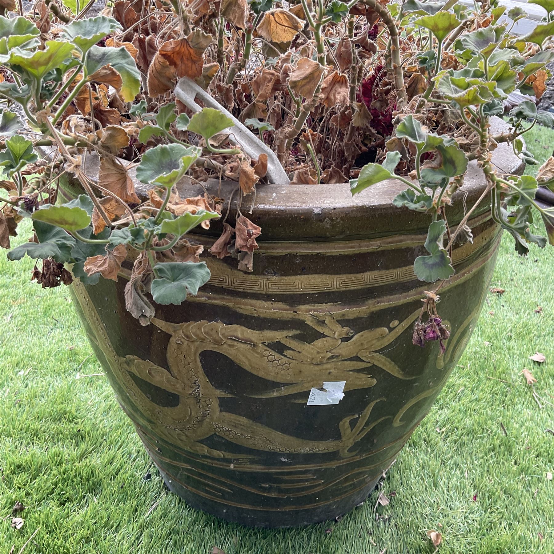 Two large circular painted garden pots - THIS LOT IS TO BE COLLECTED BY APPOINTMENT FROM DUGGLEBY STORAGE, GREAT HILL, EASTFIELD, SCARBOROUGH, YO11 3TX