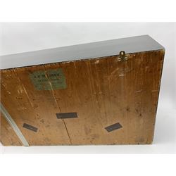 Taxidermy: female Goosander (Mergus Merganser), male Green Wing Teal Duck (Anas Carolinensis), and Little Grebe (Tachybaptus Ruficollis), in naturalistic setting detailed with long grass, set against a painted cream backdrop, encased within an ebonised single pane display case, with taxidermist paper label verso detailed J E Massey, Finkle Street, Malton, H50.5cm W89cm D21cm