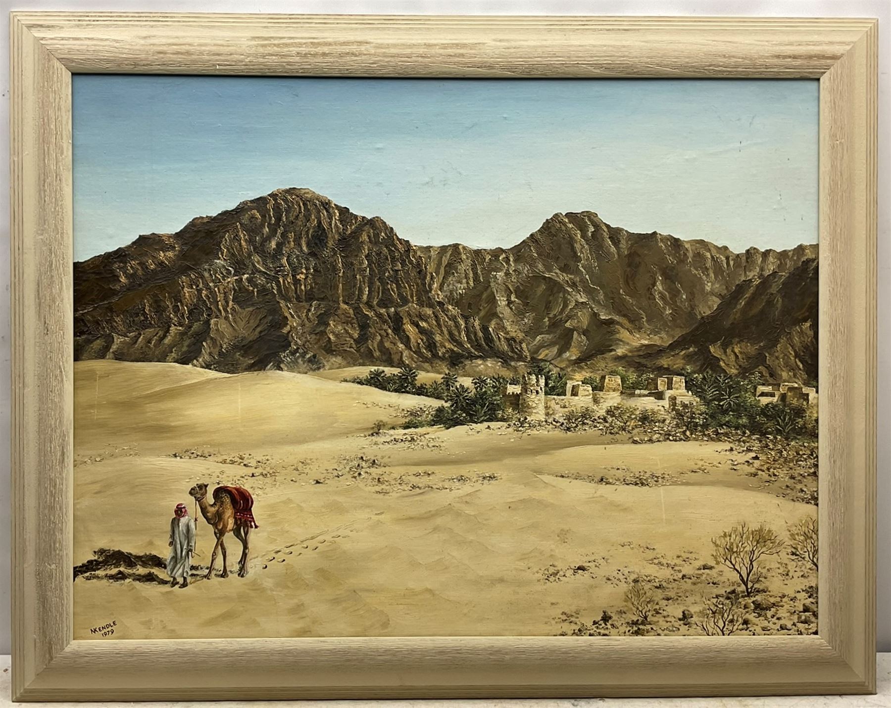 N Kendle (British 20th century): Camel in a Desert Landscape, oil on board signed and dated 1979, 73cm x 97cm