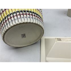 Hornsea Pottery Rainbow planter by John Clappison, together with two Horsea Concept vases with flower holders and Hornsea Stadium dish, largest example H16cm