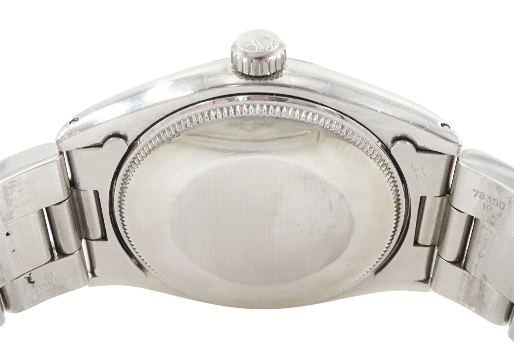 Rolex Oyster Perpetual Air-King Precision gentleman's automatic wristwatch, circa 1958, Ref. 5500, serial No. 368901, silvered dial with baton hour markers, on Rolex Oyster stainless steel strap with fold-over clasp, in Rolex after sales service box