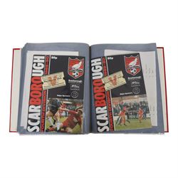 Comprehensive collection of approximately one-hundred and ninety Scarborough FC football programmes for the 1979/80, 1980/81 and 1981/82, 1982/83 seasons, all filed within eight dedicated Scarborough FC red Home and Away binders