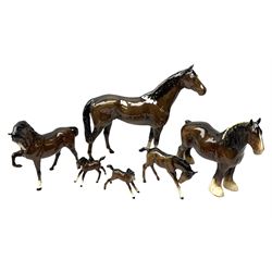 Six Beswick figures of bay horses, inclu