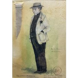 John Cameron Porteous (Canadian 1937-): 'Mrs Warren' 'Vivien' 'Crofts' and 'Rev Samuel Gardner', set four Play Wright pictures from 'Mrs Warren's Profession' signed titled and dated '90, 29cm x 20cm (4)