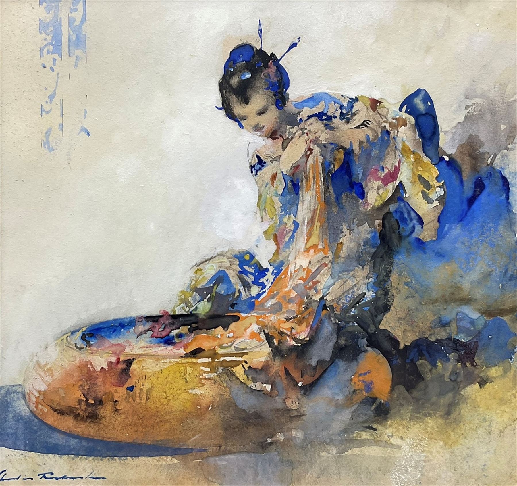 Charles Thornton (Early 20th century): Oriental Lady, watercolour and gouache over pencil indistinctly signed 25cm x 27cm