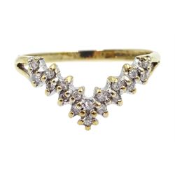9ct gold diamond wish bone design ring, hallmarked