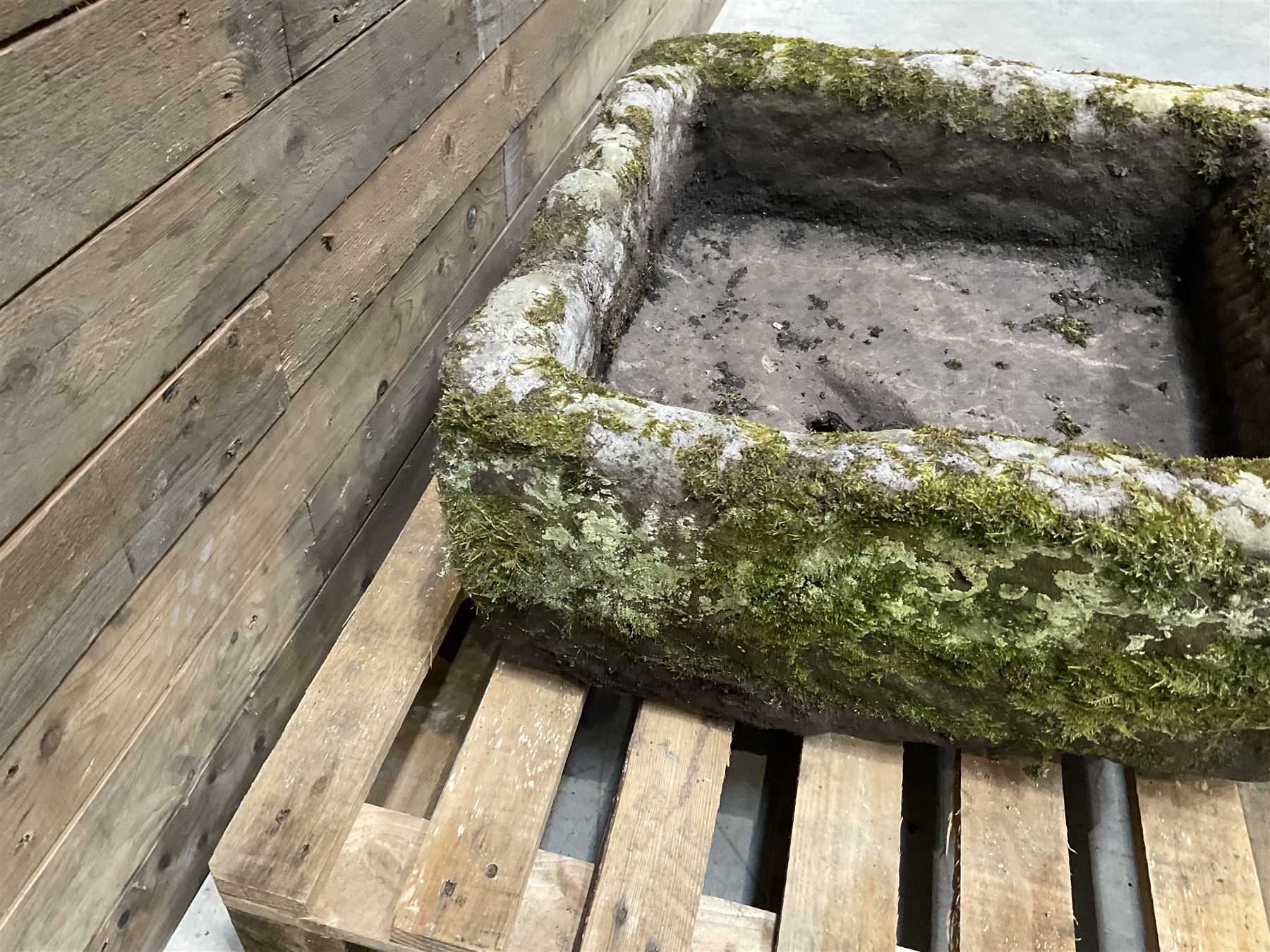 Large 19th century square weathered stone trough 