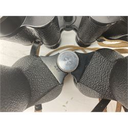 Nine cased pairs of binoculars to include Lieberman & Gortz 12x50, Frank Nipole 8x56, Uniscope, Hoya mark II 8x40, Porst 8x56 etc