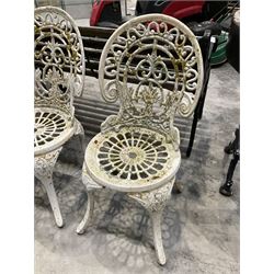 Cast aluminium white painted bench and two chairs - THIS LOT IS TO BE COLLECTED BY APPOINTMENT FROM DUGGLEBY STORAGE, GREAT HILL, EASTFIELD, SCARBOROUGH, YO11 3TX