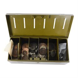 Novelty miniature oil lamp, in the form of Lime fruit juice bottle, together with J Hudson & Co whistle and a collection of medals, badges, buttons, coins, etc