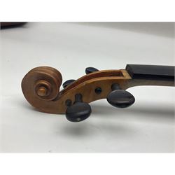 German violin c1900 stamped Stainer with 36cm two-piece maple back and ribs and spruce top L59.5cm overall; in simulated reptile skin carrying case