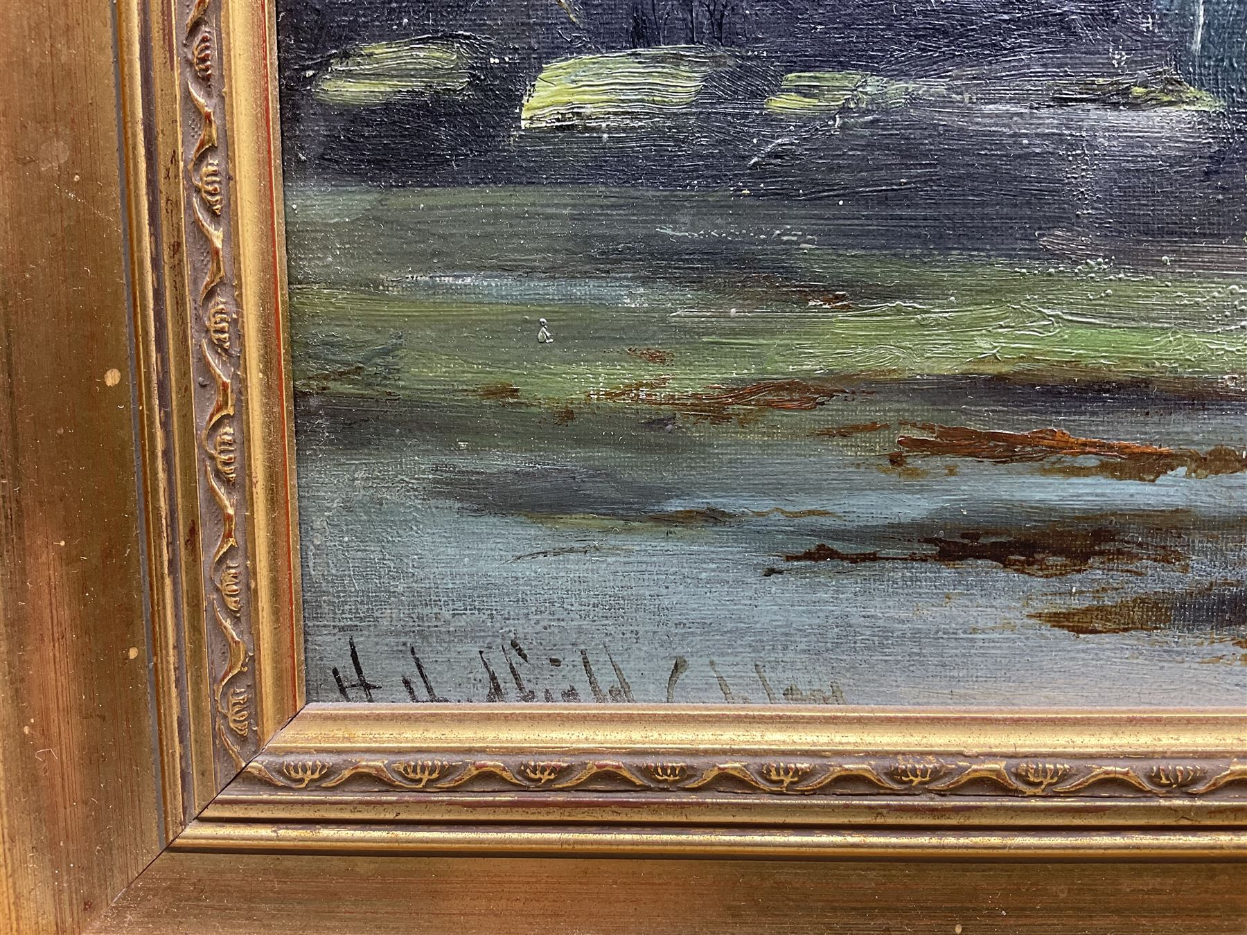 Henry Hadfield Cubley (British 1858-1934): 'Mussel Gatherers - Whitby', oil on canvas signed, titled and dated 1919 verso 44cm x 59cm