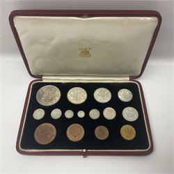 King George VI 1937 specimen coin set, farthing to crown including maundy coinage, in dated case