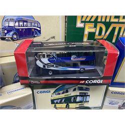Corgi - twenty eight modern die-cast model coaches, buses and wagons to include Corgi Classics 35305, 96991, 97002, two 97108, 97208, 97267, 97335, 97871 and 98162; limited edition sets D949/26, 97107 and 97185; The Yorkshire Rider Series 91700, 91853, 91858 and 91862; all but one in original boxes or perspex display cases, most with certificates (27)