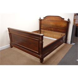  19th century French rosewood double bed stead, the stepped arched headboard with lobed finials, panelled footboard, W188cm, 139cm, L227cm   