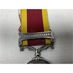 Victoria Second China War Medal, unnamed, with Taku Forts 1860 clasp and ribbon
